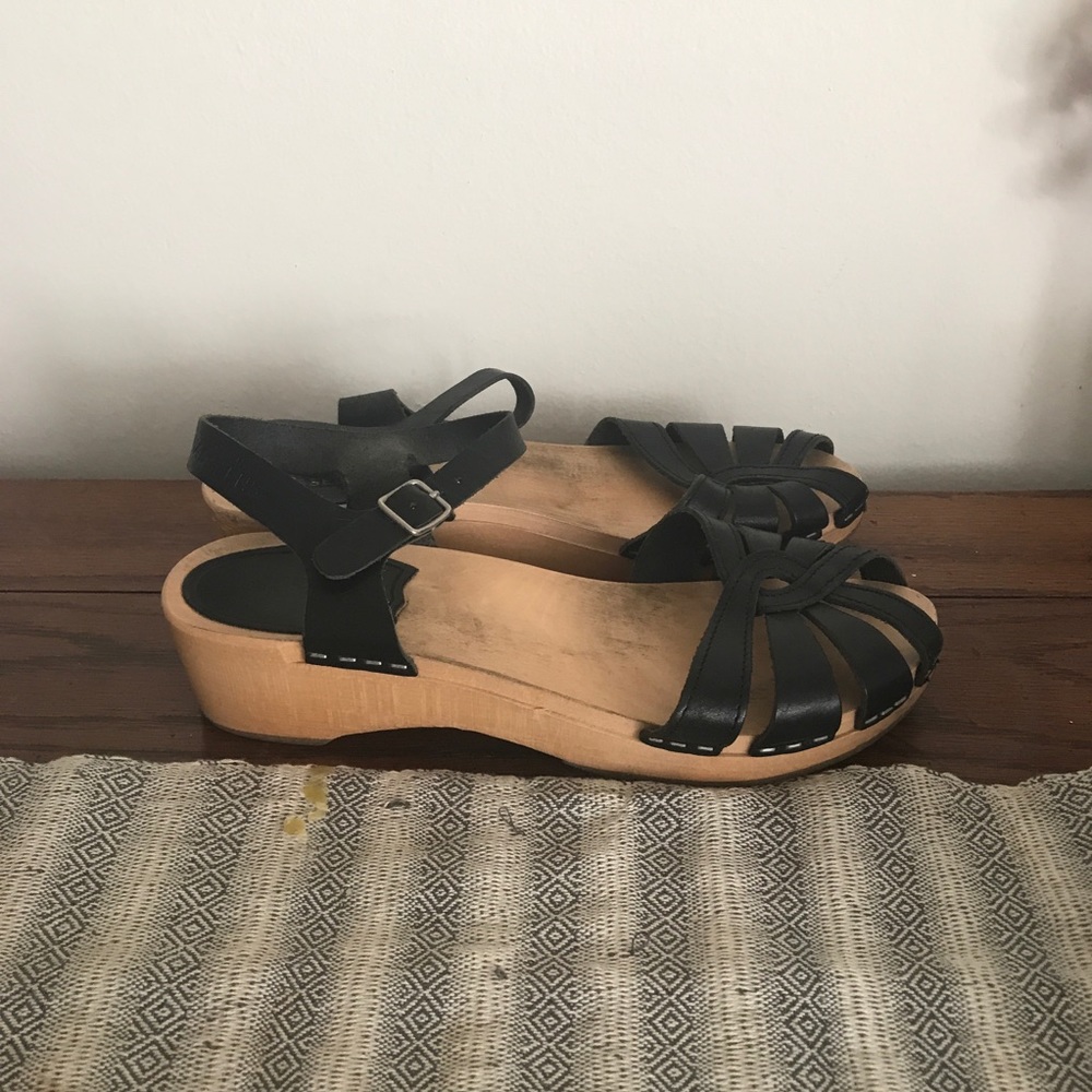 Swedish Hasbeens Wood and Leather Clog Sandal